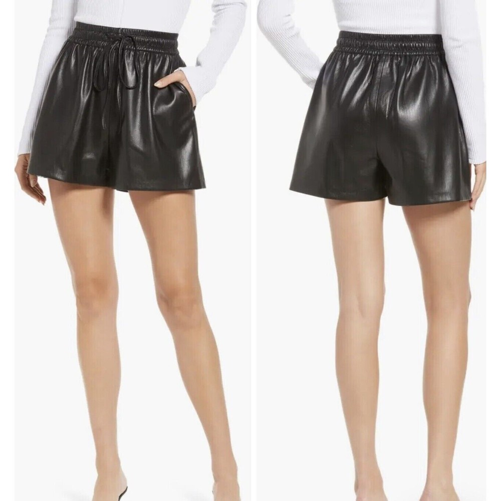 Good American Better Than Leather Shorts Faux Leather Black Size 6 /3XLNWT$119